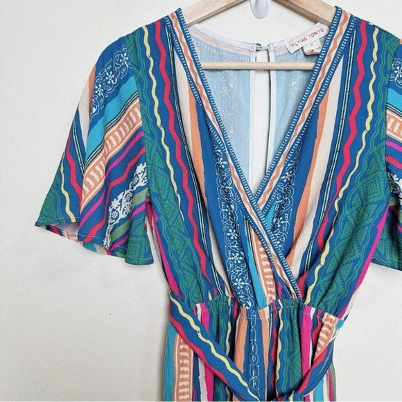 Flying Tomato Womens Small Multistripe Belted  Jumpsuit - Picture 3 of 13